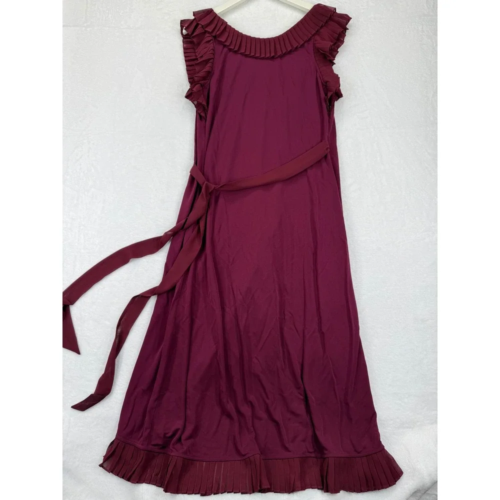 Tory Burch Whitney Wrap ASO Burgundy Pleated Ruffle Wrap‎ Midi Dress S P READ
